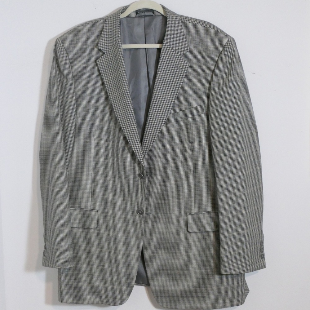 Bert Pulitzer Mens Blazer 46L Grey Houndstooth Super 100s Worsted Wool Timeless